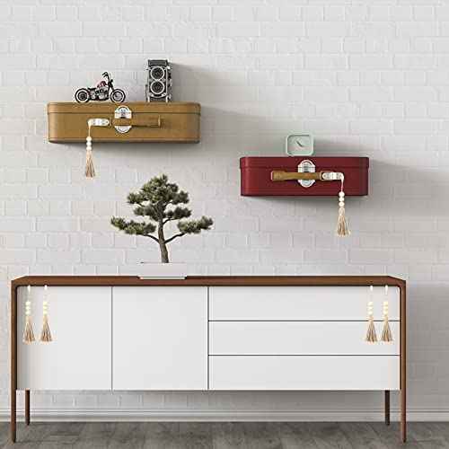 Happyay 12 Pcs Jute Rope Tassel with 3 Wood Beads, Farmhouse Beads with Tassel Ornaments Hanging Decoration for Closet Door Knob Decor