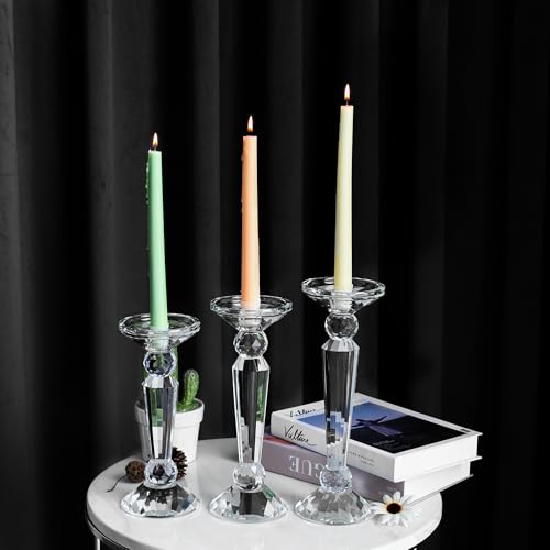 Crystal Taper Candle Holders Set, Clear Dual-Sided 2-in-1