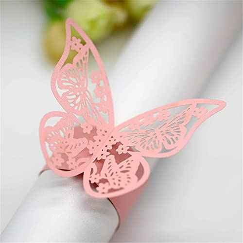 Lavandi 100pcs 3D New Butterfly Paper Napkin Rings Weddings Party Serviette Table Decoration Restaurant (Pink)