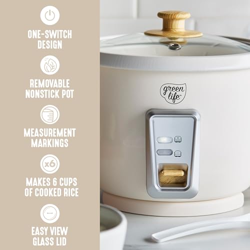 Cream 1.5QT Rice Cooker with Removable PFAS-Free Ceramic Nonstick Pot - 3-Cups Uncooked
