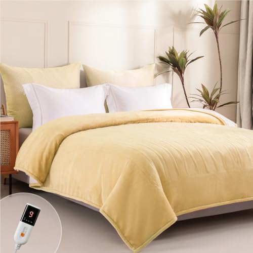 Templewet Twin Heated Blanket Yellow (Cheesy Yellow) – Soft Washable Electric Throw