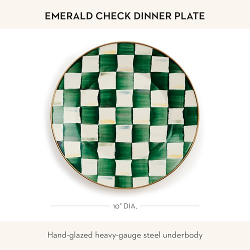 MACKENZIE-CHILDS Enamel Dinner Plate - Emerald Check, Green & White, 1 Piece
