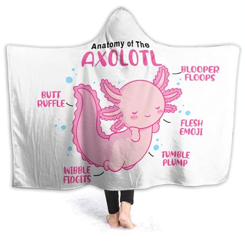 Axolotl Hooded Blanket for Kids 50x40 Inches - Cute Animal Plush Throw