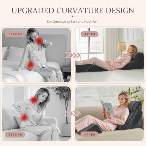 Yojoker 6-Piece Memory Foam Wedge Pillow Set for Post-Surgery & Comfort