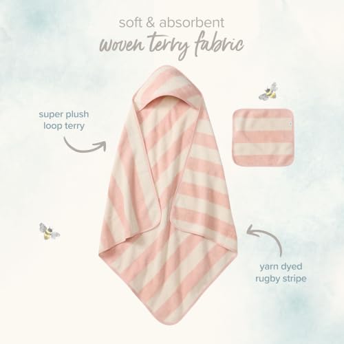 Pink Sand 32 x 32 Inch Organic Cotton Baby Hooded Towel & Washcloth Set