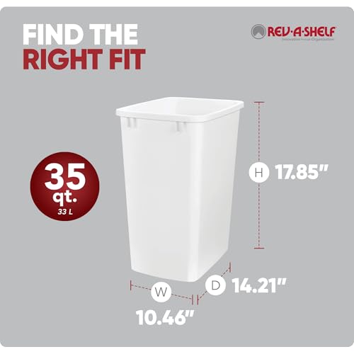 Rev-A-Shelf White 1 Pack Double Pullout 35 Qt Trash Cans for Kitchen Cabinets