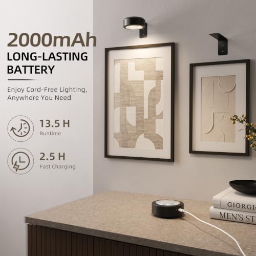 Black 6 Pack Rechargeable Picture Lights for Wall Art with Remote & Timer