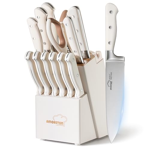 14-Piece Kitchen Knife Set with Block & Sharpener - Full Tang German Stainless Steel