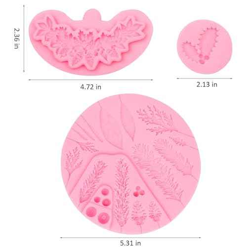 Christmas Holly Leaves Silicone Molds, Winter Leaves Fondant Mold, Christmas Pinecone Chocolate Baking Molds for Cake Decoration Cupcake Topper Candy Sugar Craft Gum Paste Clay Resin