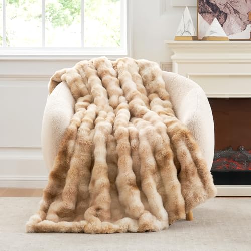 Tie-dye Beige Faux Fur Throw Blanket - 50 x 60 Inches Fuzzy Plush Couch Blanket