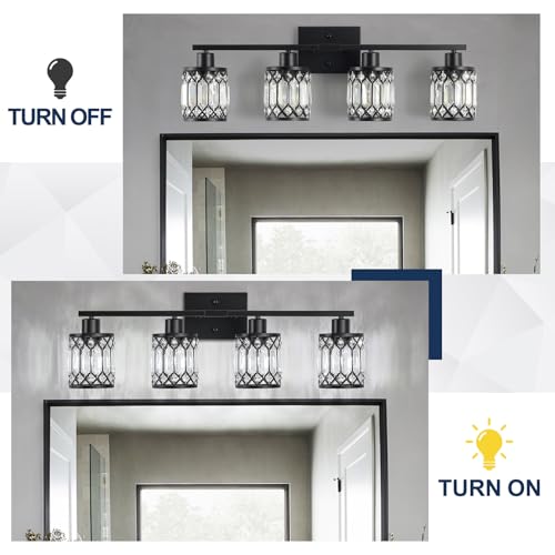 Black Modern Crystal Bathroom Vanity Wall Light 4-Light Fixture with E26 Socket