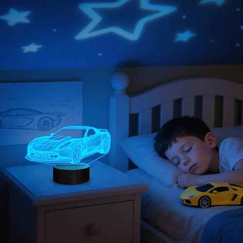 YuanDian Racing Car 3D LED Illusion Lamp, 16 Colors USB & Battery Powered Touch Control with Remote, Creative Car Gift for Boys & Lovers