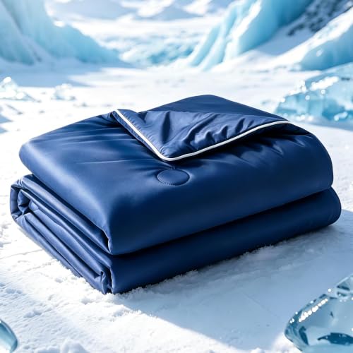 Cooling Comforter King Midnight Blue Ice Silk for Hot Sleepers