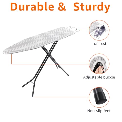 Amazon Basics Chevron Full-Size Foldable Ironing Board, 60 x 14 Inches, Adjustable & Removable Cover