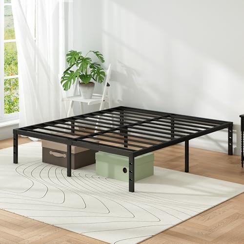 King Size Metal Platform Bed Frame 18 Inch Heavy Duty Steel Support No Box Spring Needed Black - Easy Assembly & Underbed Storage