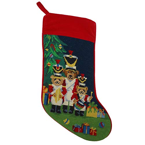 Christmas Wool Needlepoint Stocking 11x18 - Bears Design, Holiday Decor