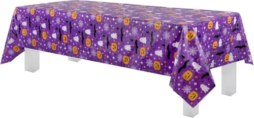 Grandipity Halloween Purple Rectangle Tablecloth 54x108in 6 Pack - Disposable Party Cover
