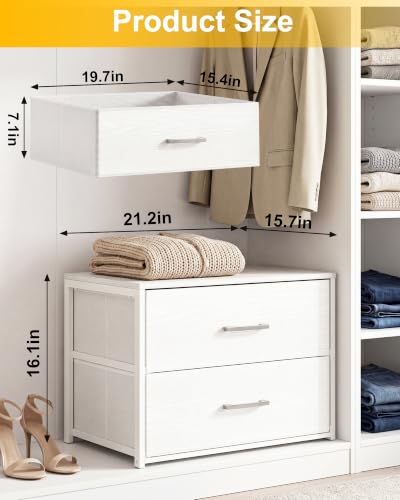 Fixwal Stackable Closet Drawer Organizer 21.2" Wide, 2 Foldable Fabric Drawers, Model 15.7"D x 21.2"W x 16.1"H