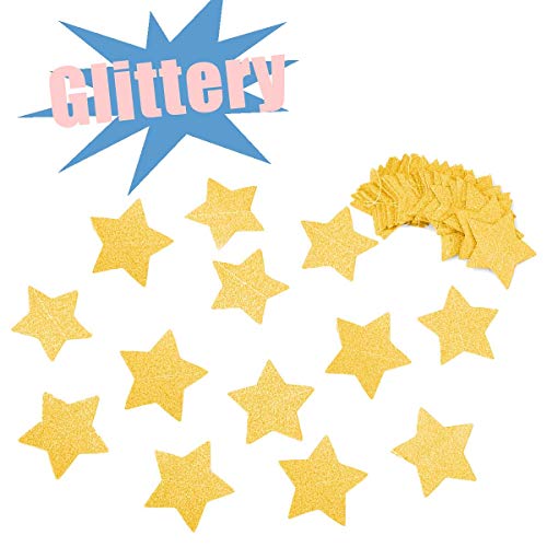 6 Pcs Gold Glitter Star Paper Garland Twinkle Bunting Banner Hanging Decorations for Christmas Birthday Party Golden Sparkling Stars for Bridal Showers Wedding Baby Shower Holiday Supplies (50 Feet)