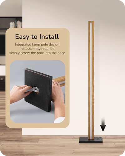 EDISHINE Natural Wooden LED Corner Floor Lamp with Remote, Dimmable & 7 CCT