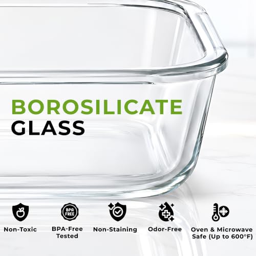 Glass Food Storage Containers Set 36oz Leak-Proof Meal Prep BPA-Free Borosilicate