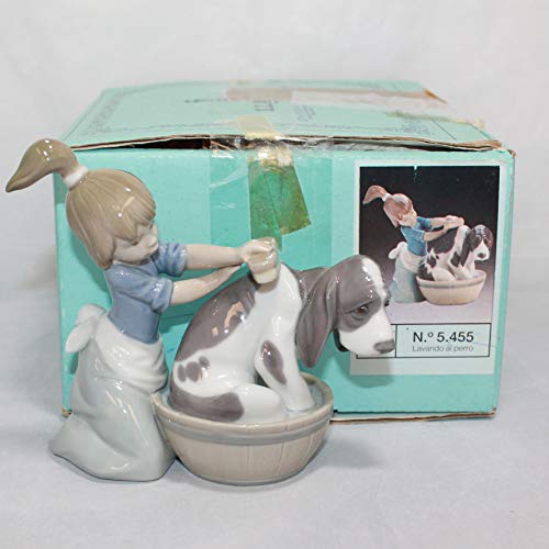 LLADRÓ Bashful Bather Dog Figurine - Handmade Porcelain Artwork