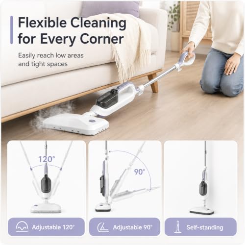 White 12-in-1 Steam Mop for Floor & Handheld Cleaning - Multi-Purpose, Fragrance Slot