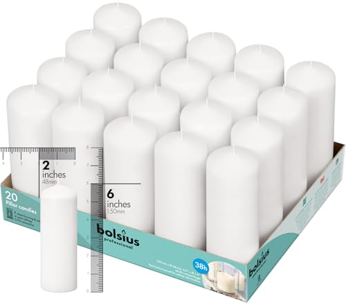 Bolsius White Pillar Candles Set of 20 - Unscented Dripless 2x6 Inches