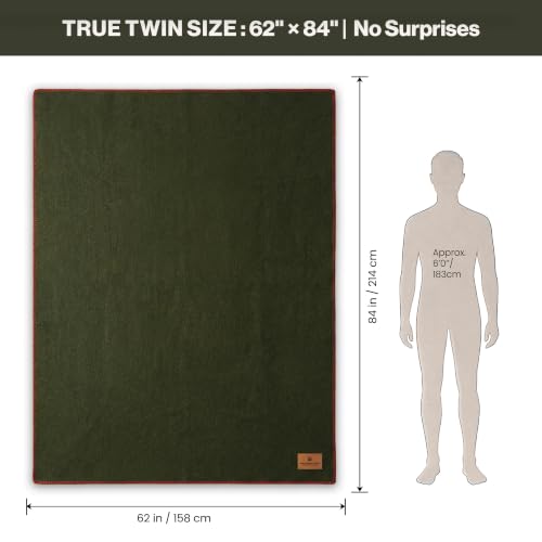 Whispering Winds Premium Wool Blanket Twin Size - Military Green 62x84