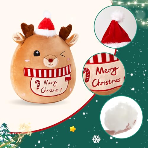 Athoinsu Light up Musical Christmas Elk Soft Plush Pillow 14 Inches Xmas Reindeer Plush Pillow for Toddler Kids Boys Girls Party Home Decorations