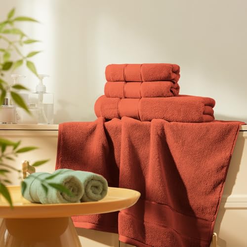 Marvione Burnt Orange 6-Piece Turkish Cotton Luxury Bath Towel Set