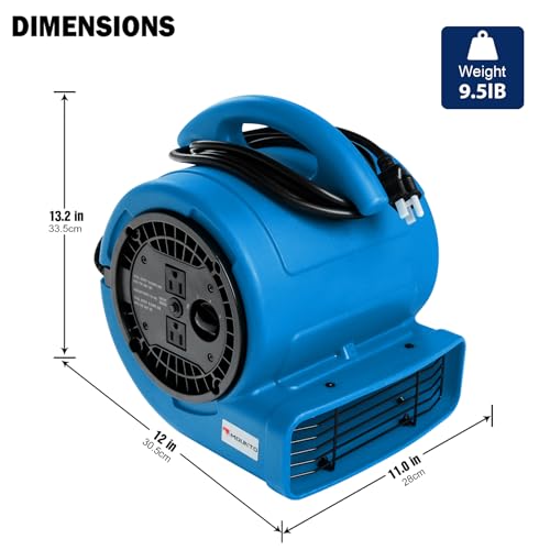 MOUNTO Blue 1/5HP 3-Speed Air Mover Blower Fan for Floor & Carpet Drying