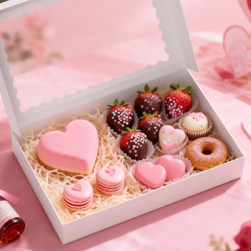 Dayacoco 40 Pack Bakery Boxes with Window - 16x11x2.5 Inches Donut & Pastry Packaging
