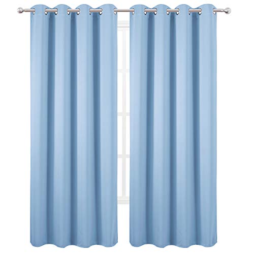 Sky Blue Thermal Blackout Curtains Set of 2 - 52 x 84 Inch Room Darkening Drapes with Grommets