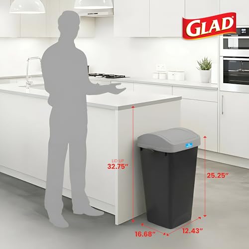 Glad Linkable Trash Cans 12 Gal with Odor Protection - 3 Pack, Black