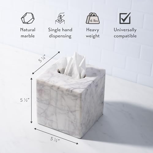 Marble Tissue Box Cover - Square Cube for Kleenex & Standard Sizes