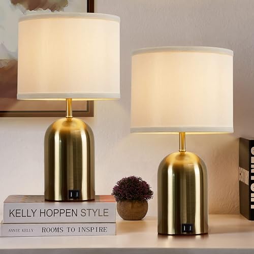 GyroVu Gold Touch Control Bedside Table Lamps Set of 2 with USB Charging
