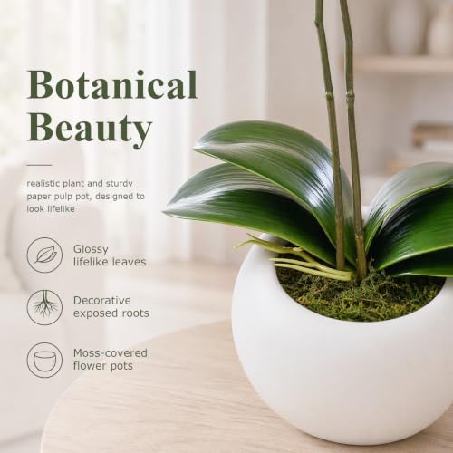 Artificial White Orchid in Pot - Realistic Faux Flower Decor for Home & Office
