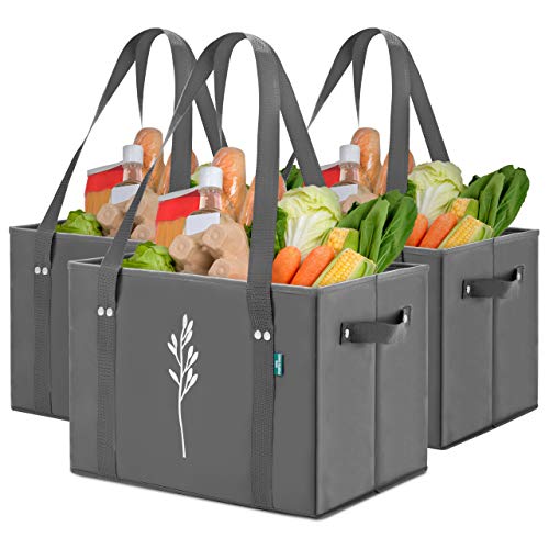 Gray Reusable Grocery Bags 3 Pack - Heavy Duty Eco-Friendly Tote for Shopping