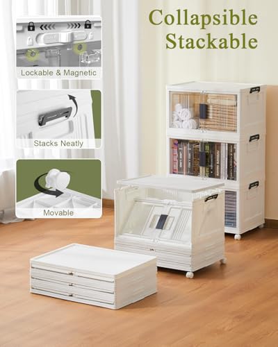 OlarHike White 48QT Storage Bins with Lids 3-Pack for Closet, Office, Home