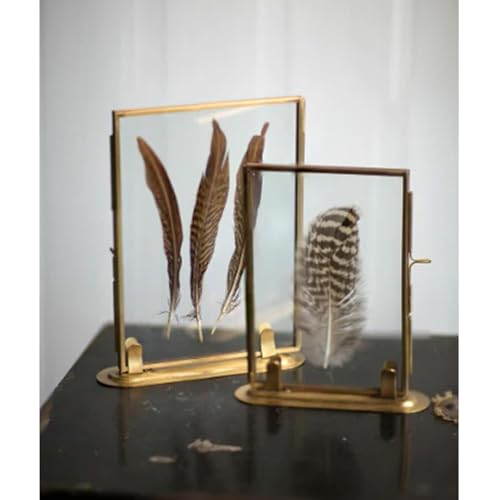 CAQ 11x14 Brass Floating Picture Frame - Vintage Glass Tabletop Display