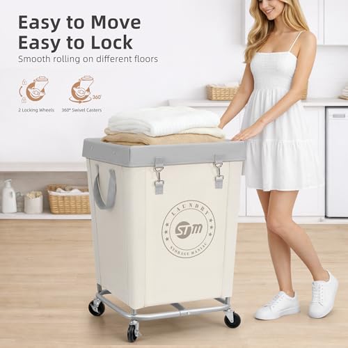 STORAGE MANIAC Beige Commercial Laundry Hamper with Heavy Duty Steel Frame, 160L, 18x18x31 inches