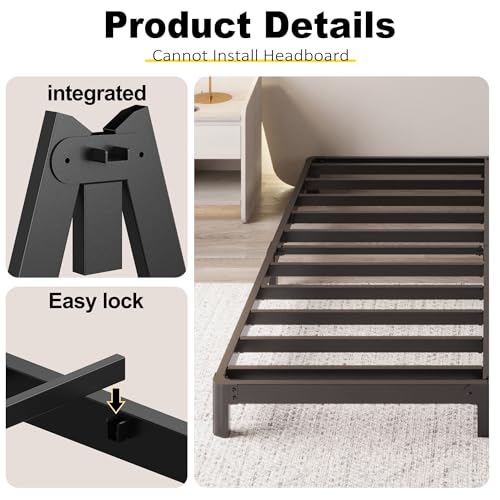 Queen Bed Frame 6 Inch Low Profile Rounded Corner Metal Platform Bed - Yicensen