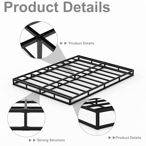 Queen Size 3 Inch Box Spring Mattress Foundation - Low Profile, Heavy Duty Steel