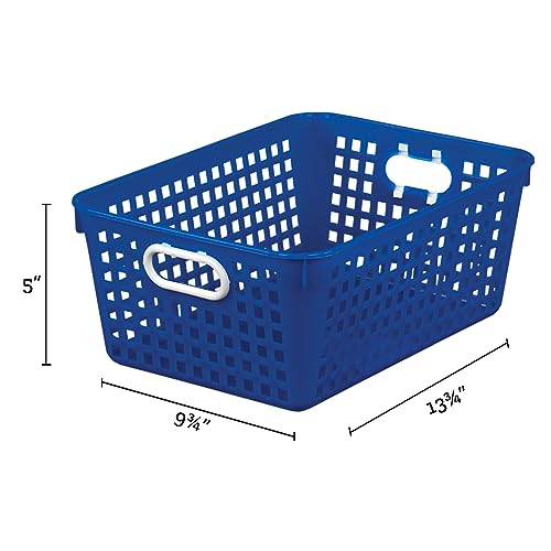 Rainbow Plastic Storage Baskets with Handles - Large Classroom Organizer Set - 6 Pack