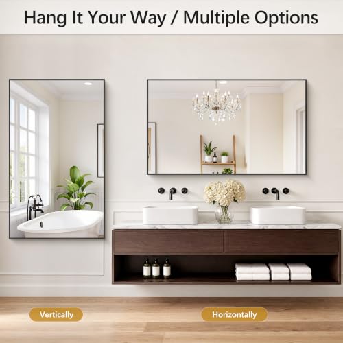 DESBING 50" x 30" Black Rectangle Wall Mirror with Metal Frame for Bathroom & Living Room