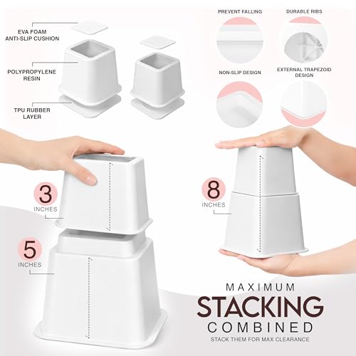 Utopia Bedding White Adjustable Bed Risers 3 & 5 Inch - 4 Pack