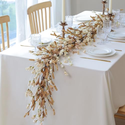 Artificial Fall Garland 6 Feet Beige Floral & Leaf Decor for Mantle, Wedding & Room
