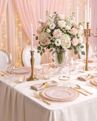 Pink and Gold Disposable Plates Set for Wedding & Party - 50 Guests - Variation of THIS listing