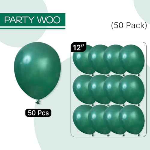 PartyWoo Dark Green Balloons 50 pcs 12 Inch Pearl Hunter Emerald Forest Green Balloons for Baby Shower Graduation Christmas Jungle Safari Birthday Party Decorations Green-Z01